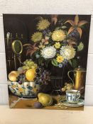 Contemporary canvas of a still life, approx 51cm x 61cm