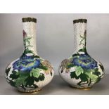 Two Chinese cloisonné bottle vases depicting chrysanthemums, height approx 24cm