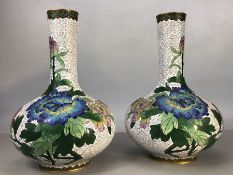Two Chinese cloisonné bottle vases depicting chrysanthemums, height approx 24cm