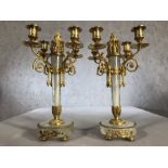 Pair of rock crystal and gilt candelabras, each approx 37cm in height