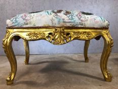 Large contemporary gilt framed upholstered stool, approx 90cm x 65cm x 66cm tall