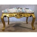 Large contemporary gilt framed upholstered stool, approx 90cm x 65cm x 66cm tall