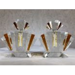 Pair of large amber coloured Art Deco style glass scent bottles, each approx 23cm in height