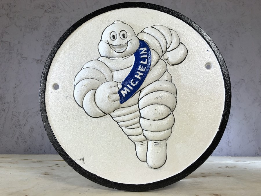 Vintage style metal advertising sign for Michelin, approx 25cm in diameter