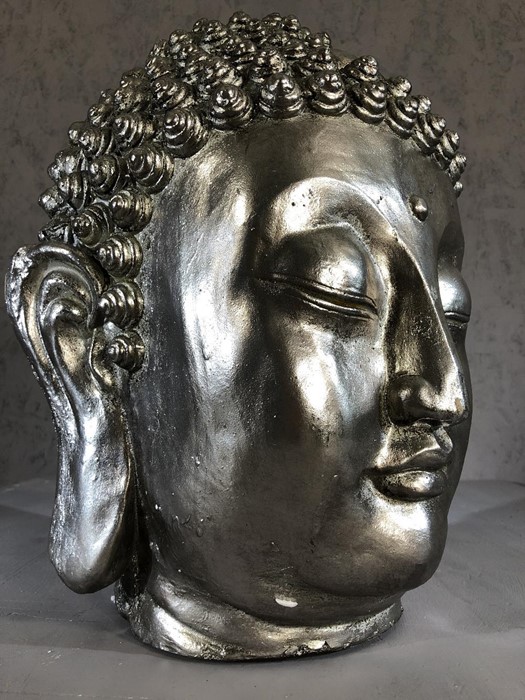 Large silver coloured Buddha's head, approx 43cm in height - Image 3 of 5