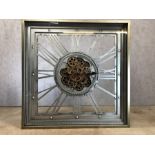 Large square modern wall clock with gear design, approx 80cm x 80cm x 10.5cm