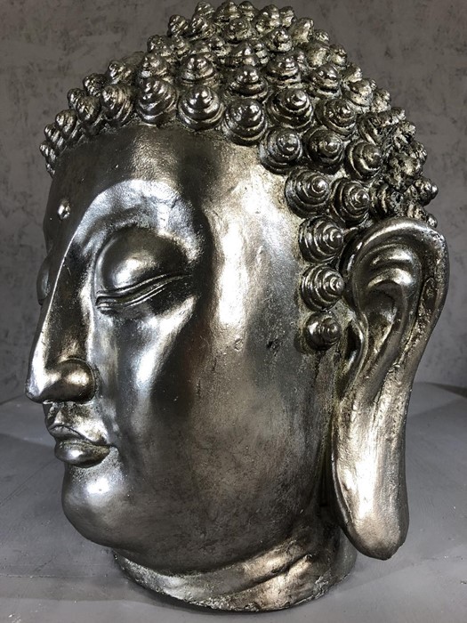 Large silver coloured Buddha's head, approx 43cm in height - Image 5 of 5