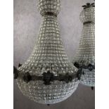 Pair of ballroom style chandeliers with beaded design, approx drop 95cm