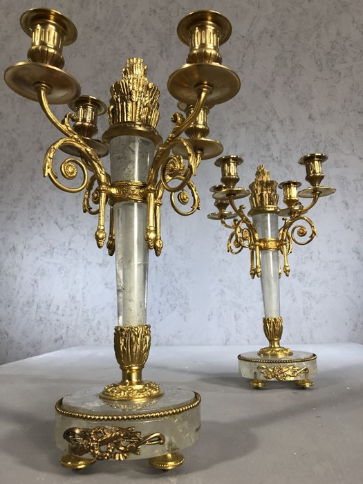 Pair of rock crystal and gilt candelabras, each approx 37cm in height - Image 2 of 5