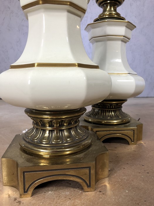 Pair of brass and porcelain stiffel lamps, each approx 69cm in height - Image 5 of 5