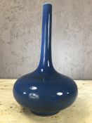 Large blue straight neck vase, approx 37cm in height