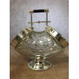 Cut glass and silver coloured metal biscuit barrel, approx 28cm to top of handle