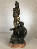 Large bronze figure of an Arab and a girl on marble base, approx 70cm in height