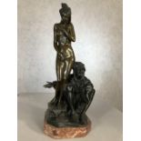 Large bronze figure of an Arab and a girl on marble base, approx 70cm in height