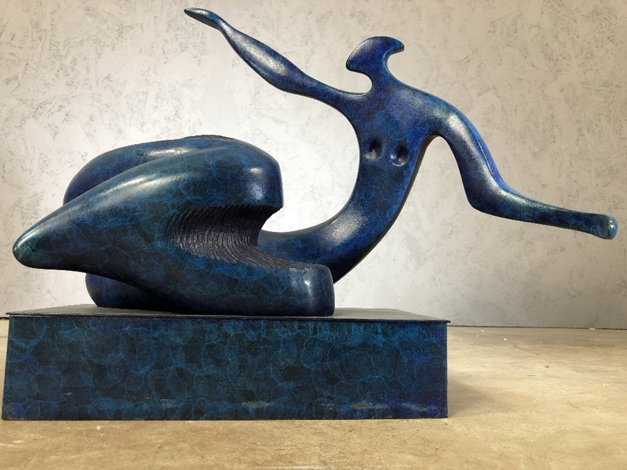 Abstract blue bronze of a figure, approx 42cm x 35cm