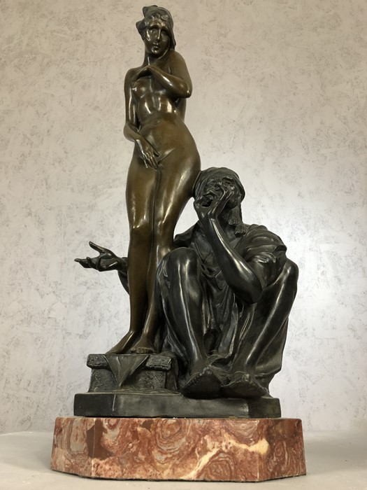 Large bronze figure of an Arab and a girl on marble base, approx 70cm in height - Image 2 of 7