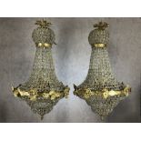 Pair of gilt framed chandeliers with beaded design, approx drop 70cm