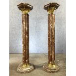 Pair of gilt and marble pedestals, approx 114cm in height