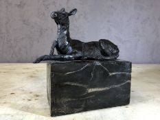 Small bronze of a recumbent deer, approx 15cm in height