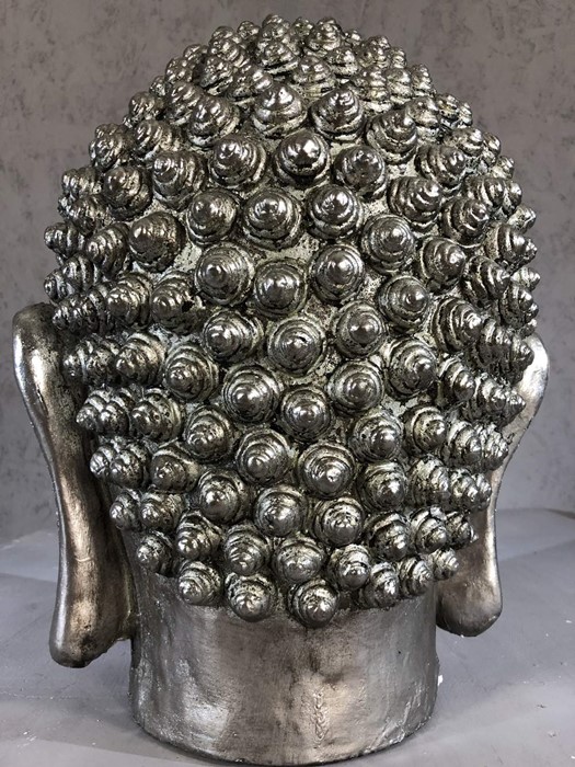 Large silver coloured Buddha's head, approx 43cm in height - Image 4 of 5