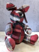 Tartan doorstop in the form of a rabbit, approx 30cm in height