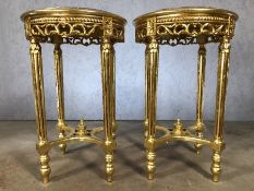 Pair of marble topped, gilt framed bedside tables, approx 74cm in height