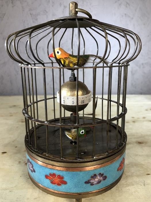 Cloisonné bird cage clock, approx 20cm in height - Image 2 of 3