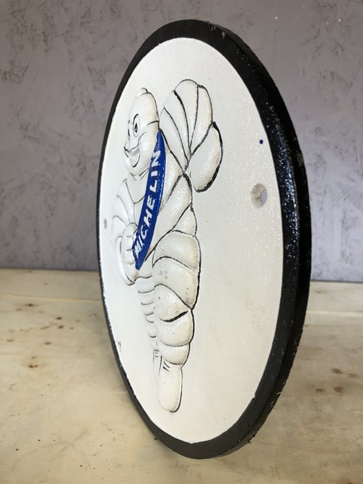 Vintage style metal advertising sign for Michelin, approx 25cm in diameter - Image 3 of 3