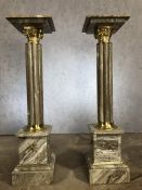 Pair of grey marble and gilt pedestals, each approx 104cm tall