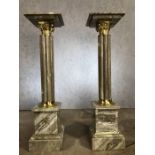 Pair of grey marble and gilt pedestals, each approx 104cm tall