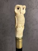 Walking stick with owl handle, approx 96cm in length