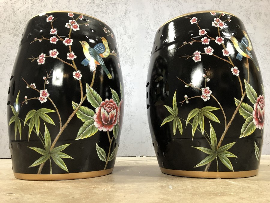 Pair of black porcelain barrel seats / stools, approx 46cm in height - Image 2 of 4