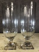 Pair of glass hurricaine lamps, each approx 34cm in height