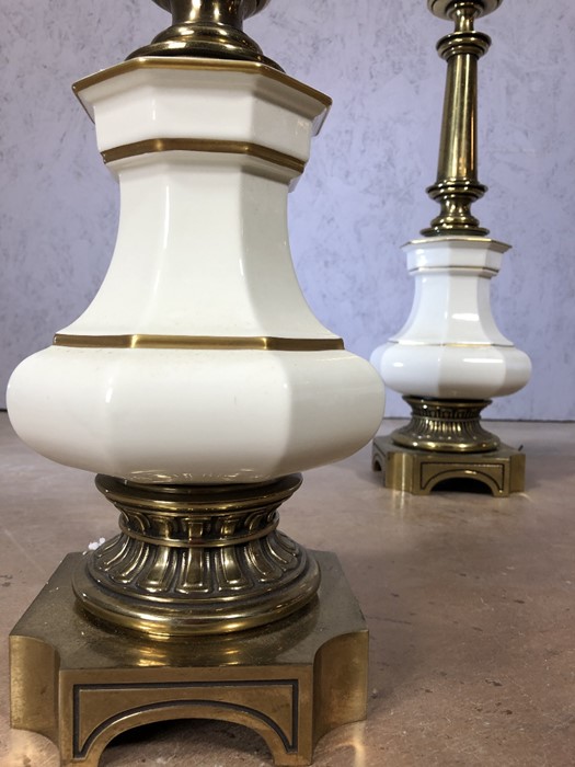 Pair of brass and porcelain stiffel lamps, each approx 69cm in height - Image 2 of 5