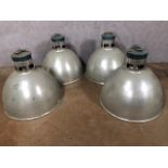 Set of four holophane style industrial lampshades, approx 43cm in height, diameter approx 48cm
