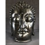 Large silver coloured Buddha's head, approx 43cm in height