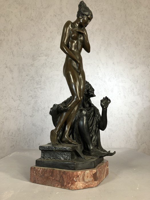 Large bronze figure of an Arab and a girl on marble base, approx 70cm in height - Image 5 of 7