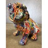 Large decorative model of a bulldog with graffiti design, approx 36cm in height