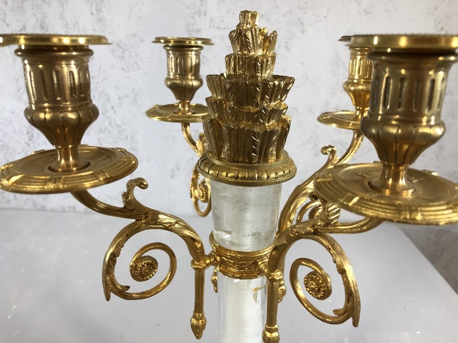 Pair of rock crystal and gilt candelabras, each approx 37cm in height - Image 5 of 5