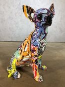 Contemporary figure of a chihuahua in graffiti design, approx 24cm in height