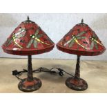 Pair of red Tiffany style lamps with dragonfly design, each approx 57cm in height