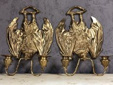 Pair of gilt bronze wall sconces with Bat design, approx 36cm in height