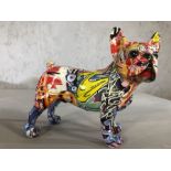 Decorative figure of a French Bulldog with graffiti design, approx 20cm in height