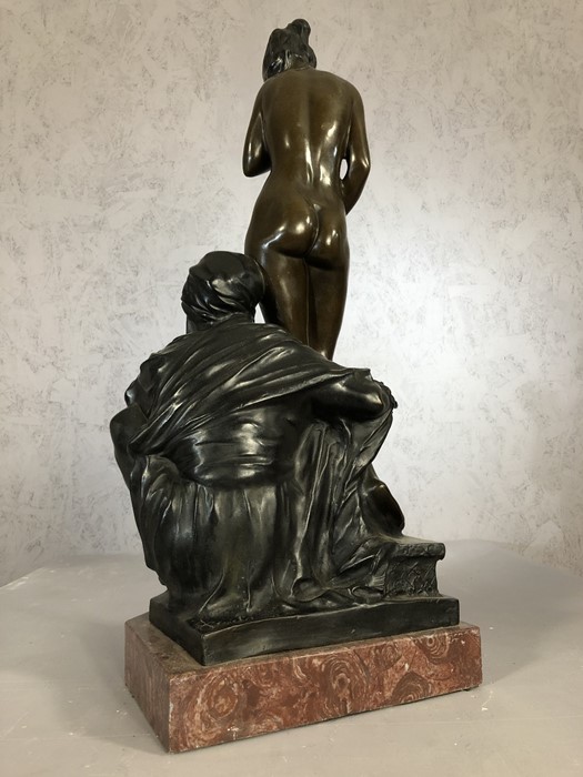 Large bronze figure of an Arab and a girl on marble base, approx 70cm in height - Image 6 of 7