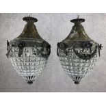Pair of acorn shaped chandeliers with beaded design, drop approx 40cm