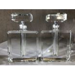 Pair of large square glass scent bottles, each approx 26cm in height