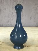 Small blue Chinese onion neck vase, approx 18cm in height