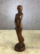 Carved wooden figure of a lady in the Art Nouveau style, approx 21cm in height