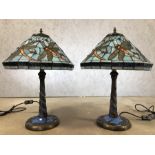 Pair of blue Tiffany style lamps with dragonfly design, each approx 57cm in height