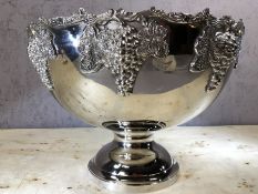Large silver plated punch bowl with grape motif, approx 38cm in diameter x 26cm in height